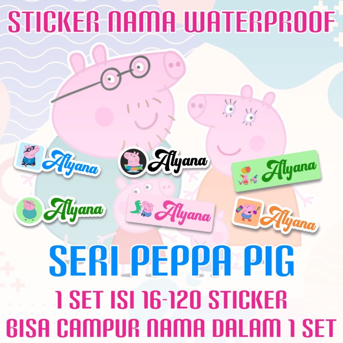 

[14-120 pcs] Sticker Nama Custom Peppa Pig