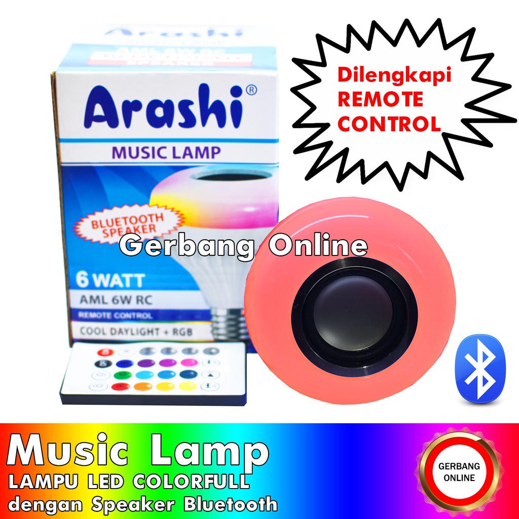 Lampu Led Music Speaker Bluetooh Arashi Disco RGB 6 Watt Aml 6w Rc