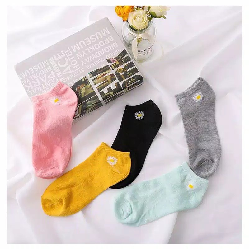 Kaos Kaki Ankle H185 Motif Bunga Daisy Gaya Korea Untuk Kaos Kaki Wanita Motif-6