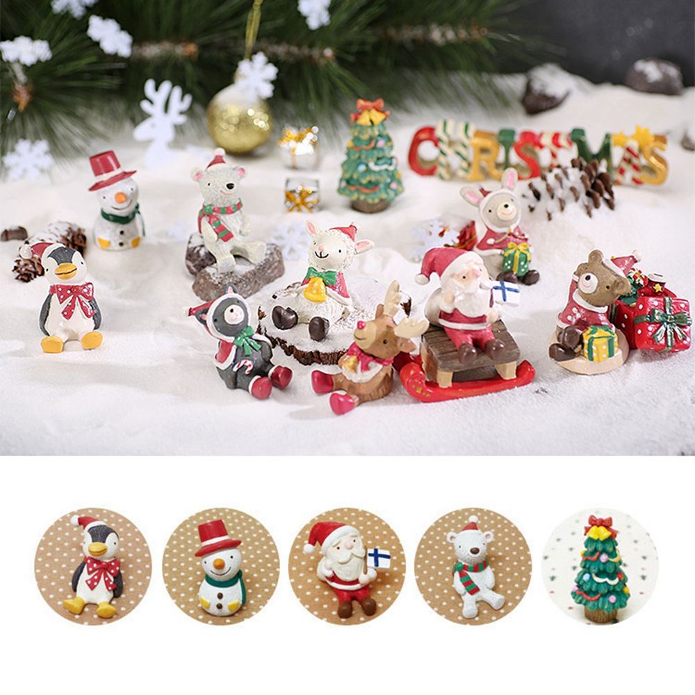 REBUY DIY Christmas Gift Small Statue Micro Landscape Miniature Figurines Animal Model Home Decor Santa Claus Child Toys Terrarium Decoration Resin Crafts Fairy Garden Ornament