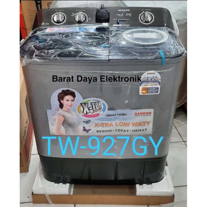 Mesin Cuci Sanken 2 Tabung  TW-927HGY Kapasitas 9 Kg Mesin Cuci Low Watt Hijab Series Low Watt 250 Watt