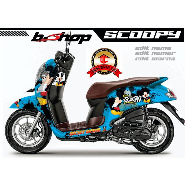 Sticker decal full body Honda Scoopy mickey mouse biru