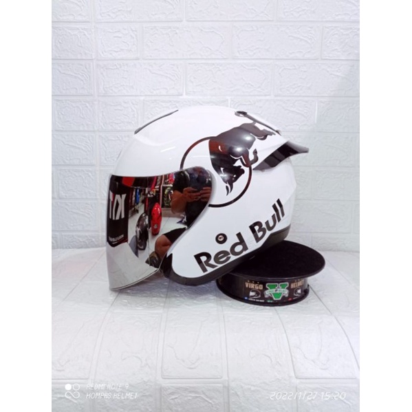 HELM KYT KYOTO SOLID WHITE RED BULL PAKET GANTENG