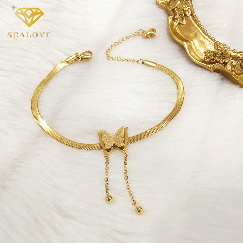 SEALOVE GELANG WANITA TITANIUM ANTI KARAT MODEL BELUT KUPU BANDUL EMAS 18K PERHIASAN AKSESORIS