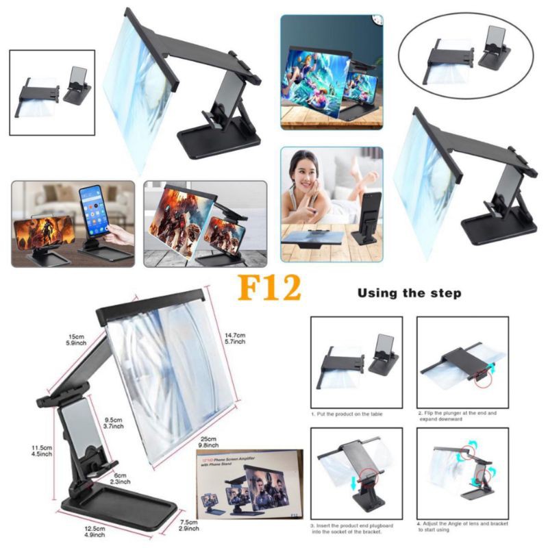 Kaca Pembesar Layar 3D F12 / Enlarged Screen Layar Pembesar HP LCD