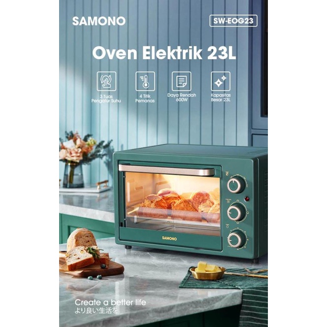 Samono Oven Listrik 400W Microwave Elektrik 23 Liter Kontrol Timer Pemanas Tabung Ganda Oven Multifungsi Kaca Penutup Transparan SW-EOG23