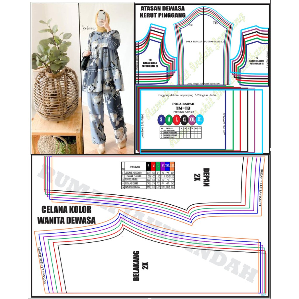 Pola jahit tunik dewasa  pola celana kolor dewasa pola jiplak setelan dewasa pola oneset