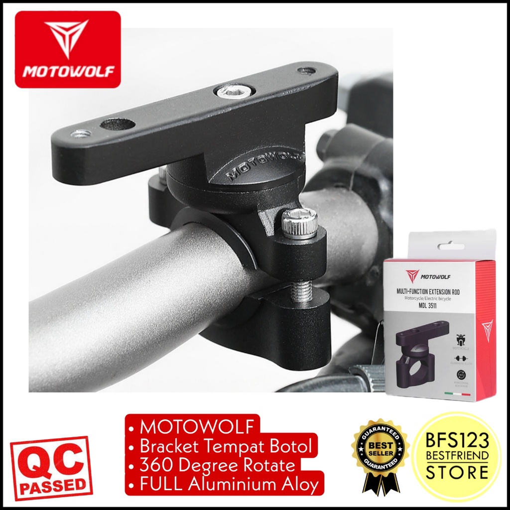 MOTOWOLF Bracket Tempat Botol Sepeda Lampu Motor 360 Degree Rotate Aluminium Aloy