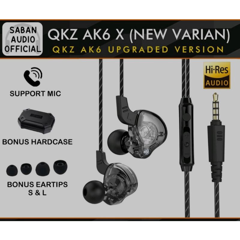 QKZ AK6 Dengan Mic Earphone Sport Dynamic + Subwoofer Bass AK6 X Ak6 Ares alt KZ EDX Pro TRN MT1 Pro CCA CRA-Ak6X Black Upgrade