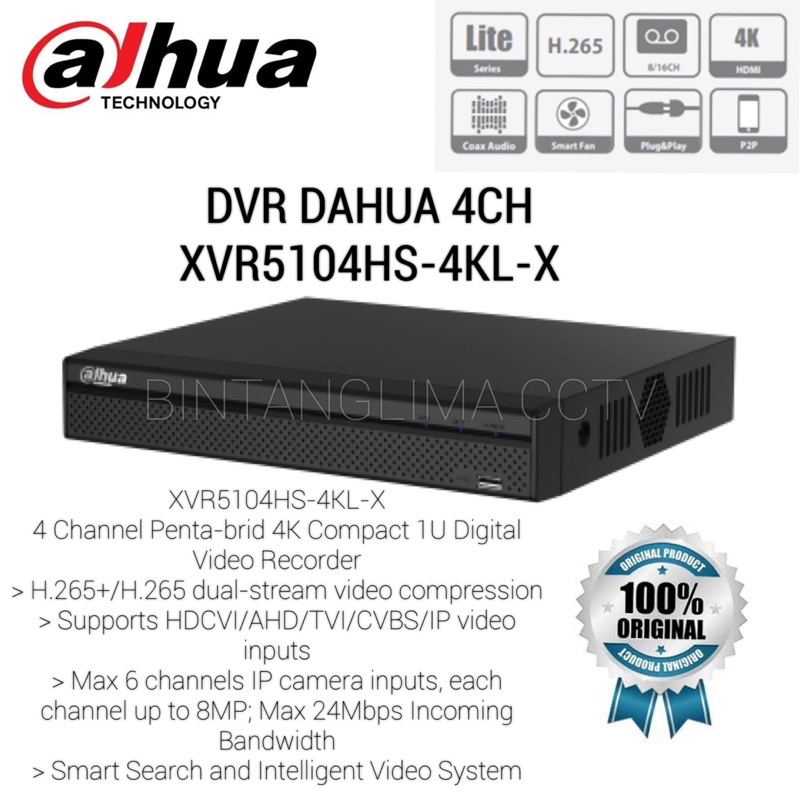 DVR DAHUA 4 CH XVR5104HS-4KL-I3