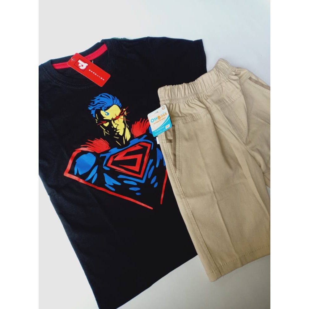 COD BAJU STELAN ANAK LAKI LAKI GAMBAR SUPERMAN DAN CINO PENDEK USIA 1-10 TAHUN-2