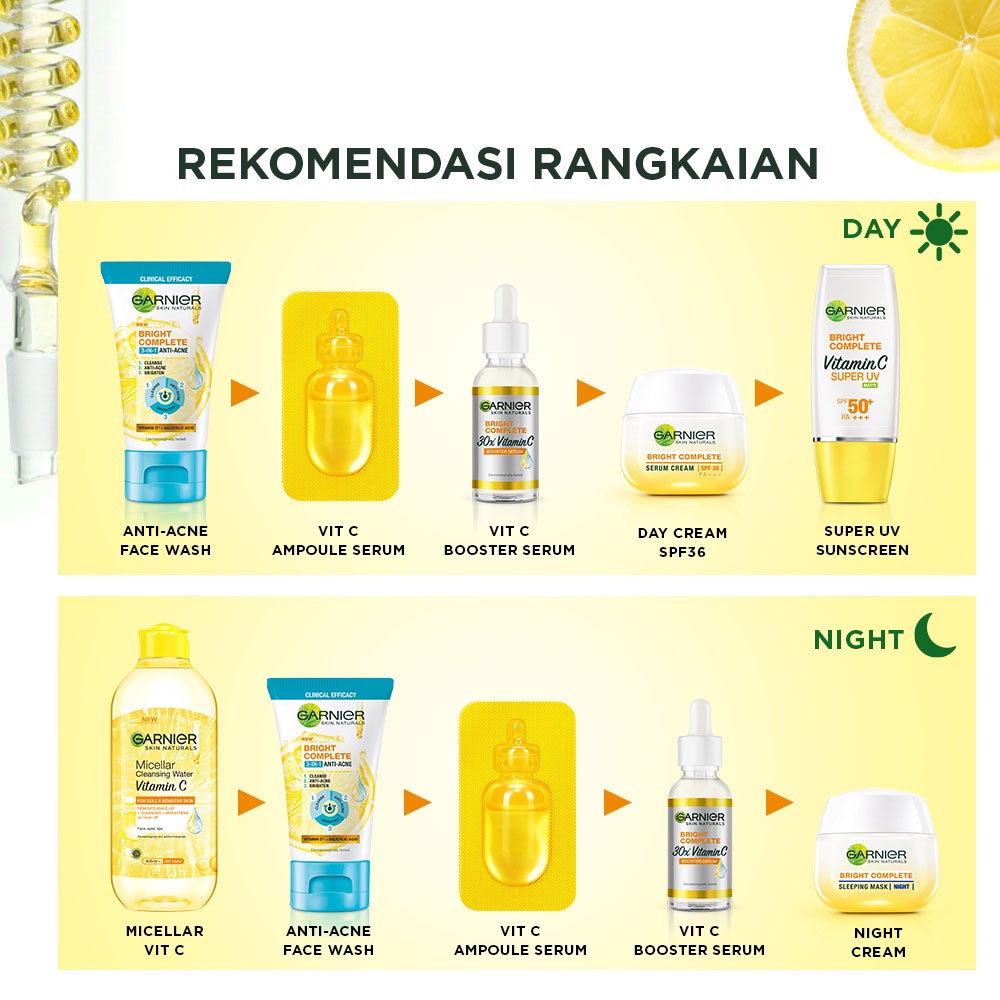 GARNIER BRIGHT COMPLETE VITAMIN C AMPOULE SERUM [ 1,5 ML ] / 1 X MONODOSE HIPERPIGMENTASI SERUM MENCERAHKAN WAJAH MUKA