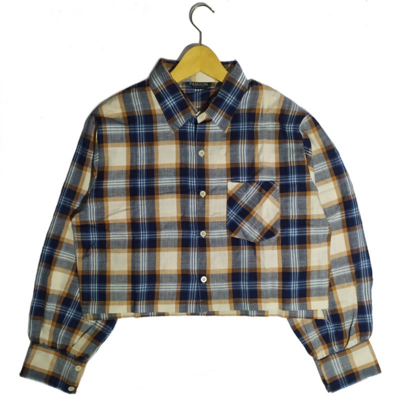 MDL - Crop Tartan Shirt / Kemeja Flanel Kotak Crop Top Oversize Wanita