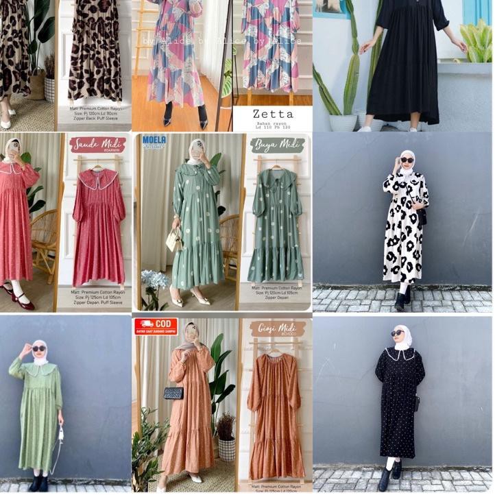 Bayar Dirumah 1 KG 4 PCS | MIDI DRESS RAYON VISCOSE BUSUI / SANSO / KOTAK / PITAYA / POLKADOT / POLO