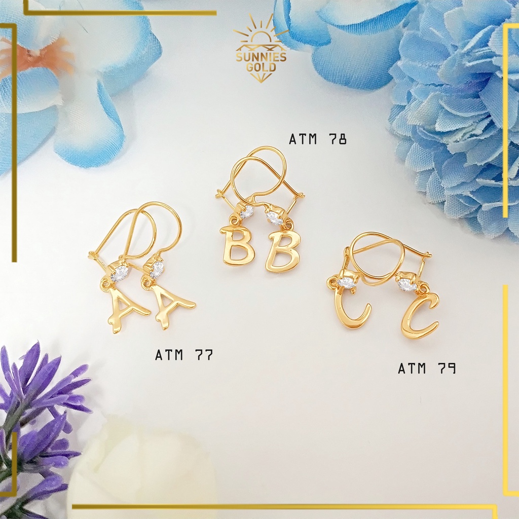 ANTING HURUF EMAS ASLI KADAR 8K / KADAR 375 ANTING MODEL ALPHABET KASUAL ANTING EMAS HURUF CANTIK AT