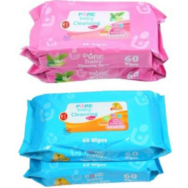 Pure Baby Cleansing Wipes isi 60 sheets Harga per Pack PureBB