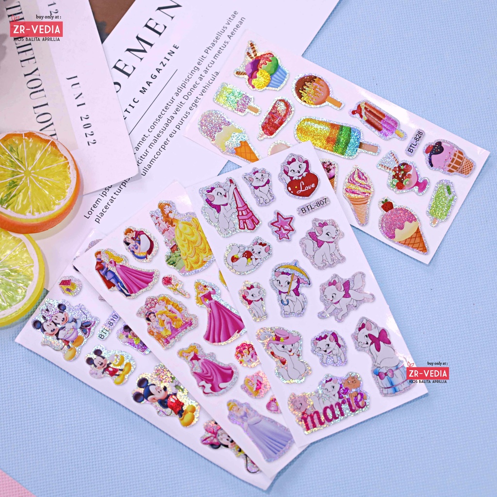(ISI 1-3 PCS ) Stiker Timbul Mainan Anak-Anak Import Foam Glitter Karakter Kartun 3D Lucu Buat Hadiah Sticker