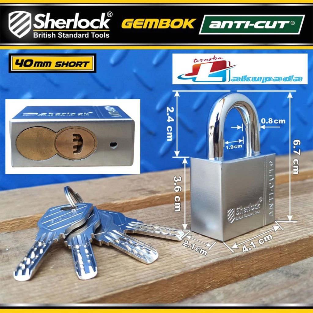 Gembok Original Sherlock British Anti-Cut Lock Short 40mm