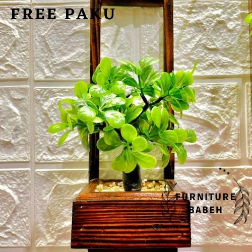 Bunga Artifisial Kayu Jati Set Pot Dinding