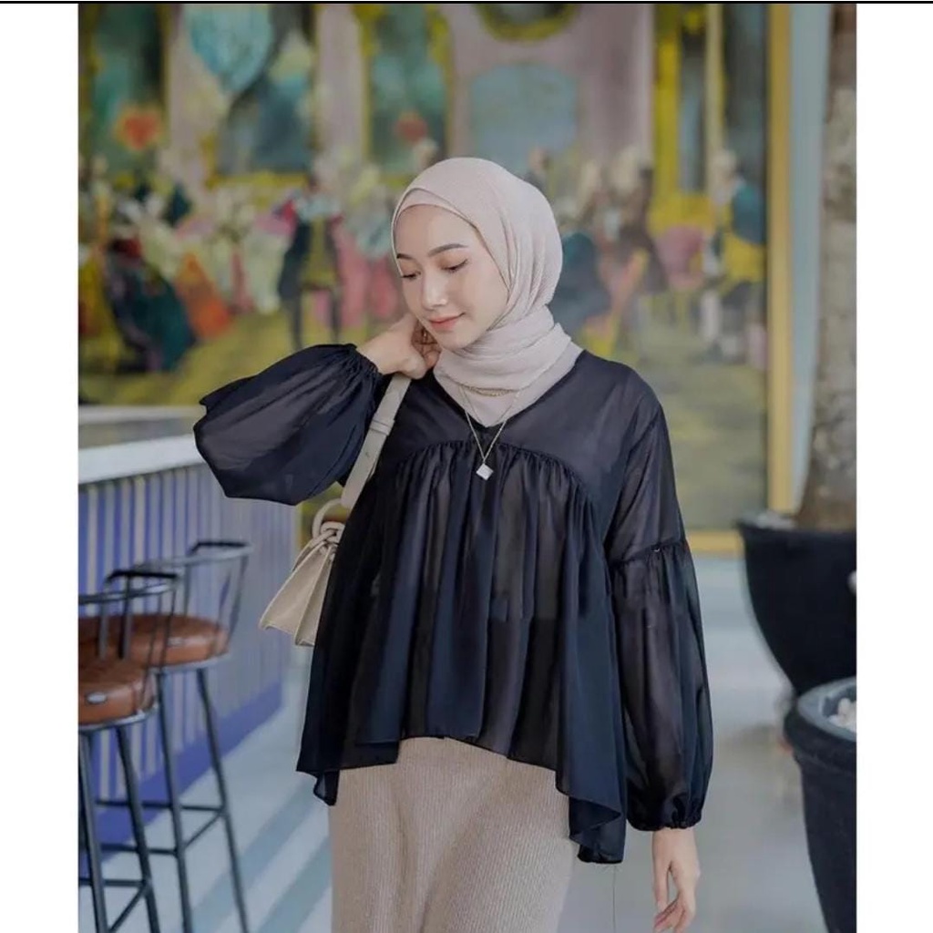 Dealova Blouse Outer Atasan WAnita Ceruty BabyDoll Premium