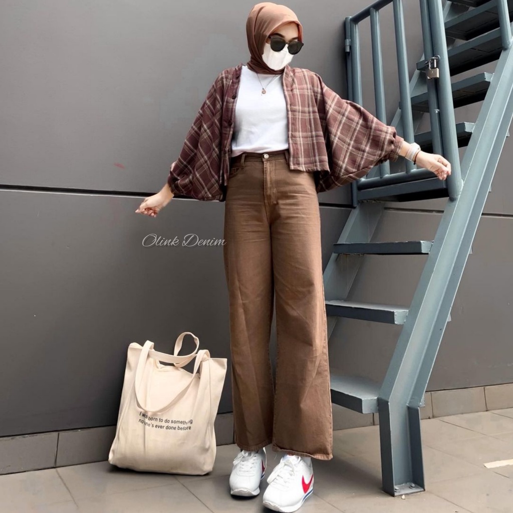 Celana Kulot Jeans Wanita Highwaist panjang kekinian