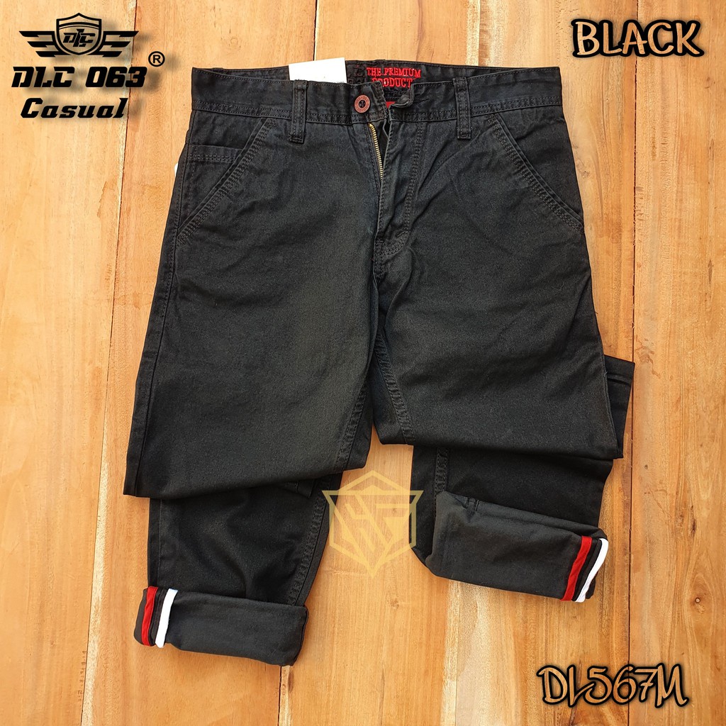 DLC063-Celana chino panjang original SELVED kanvas canvas reguler standart hitam terbaru bisa cod non street asli