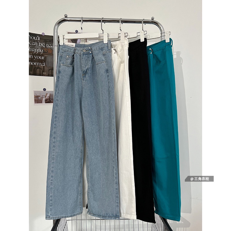 biru muda/putih/hitam boyfriend longgar korean celana jeans panjang wanita pinggang