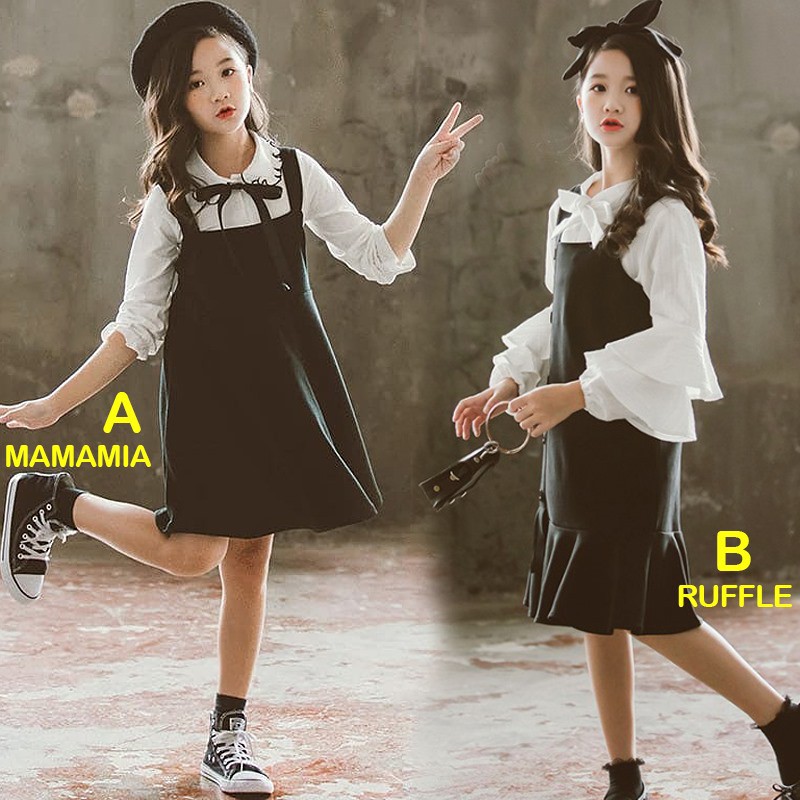 Setelan Overall Dress Anak Perempuan Western Black And White