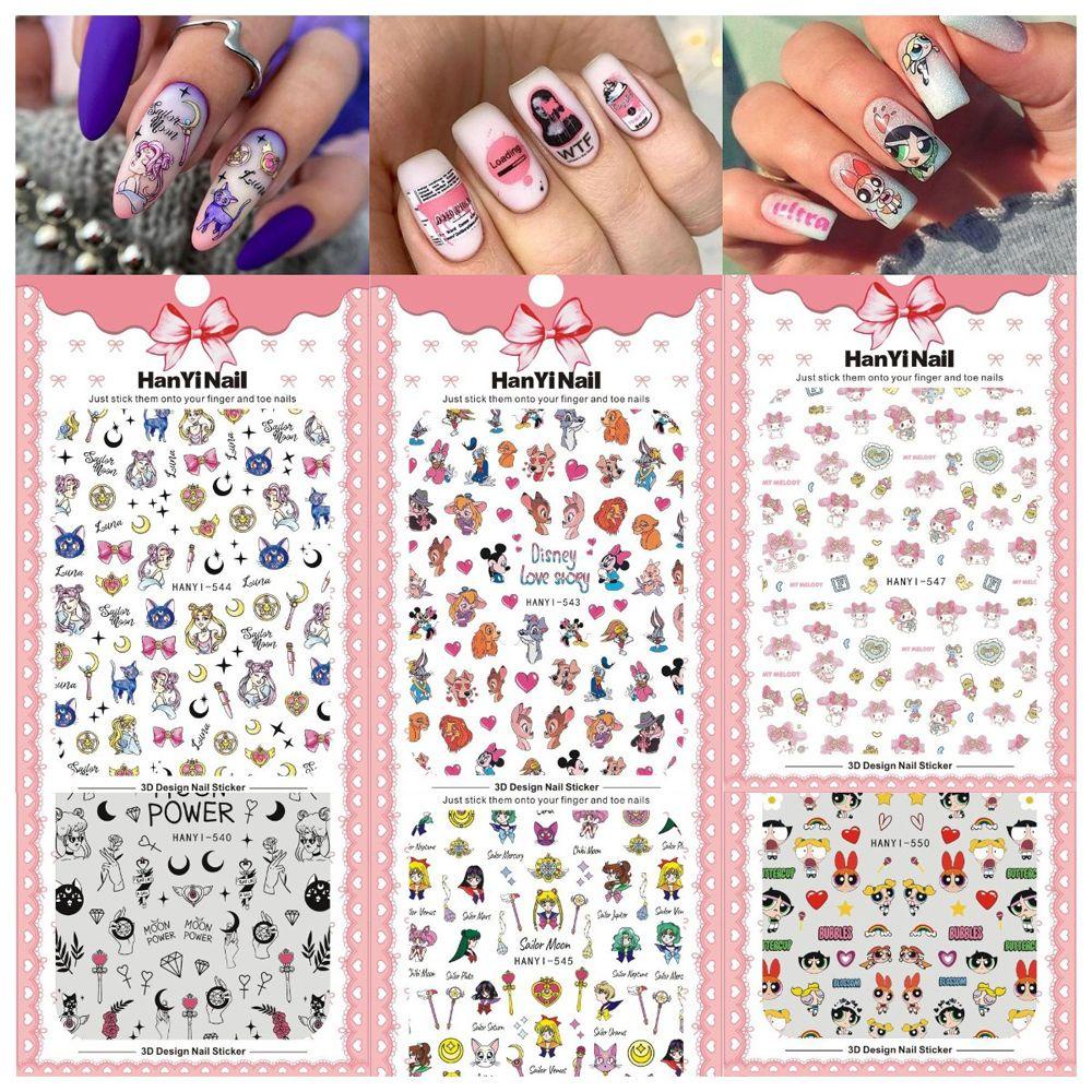 Quinton 1 Lembar Stiker Kuku Motif Kartun Anime Sailor Moon Mickey Mouse Snow White Duck Untuk Aksesoris Manicure