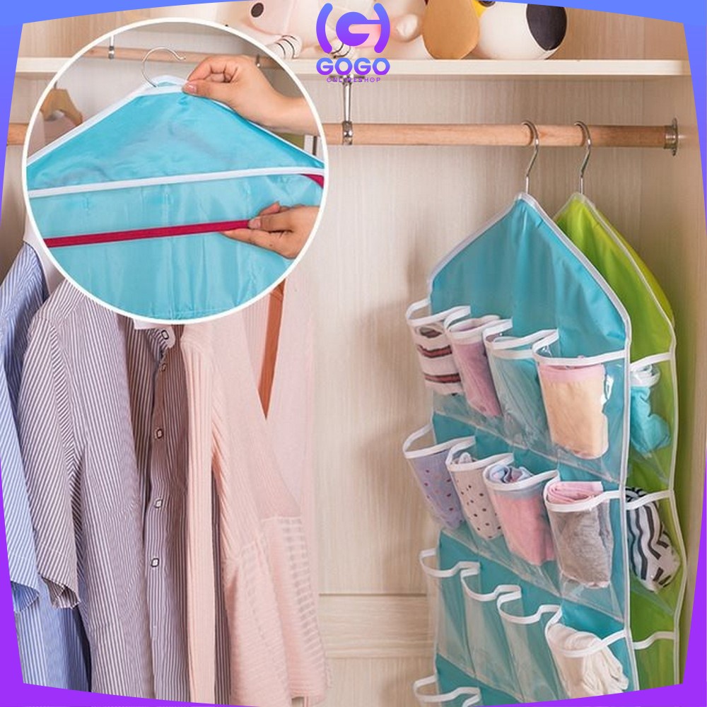 GOGO-C134 Pouch Gantung 16 Saku Dinding Storage Bag Organizer Wall Pocket Korean Style Hanger Murah