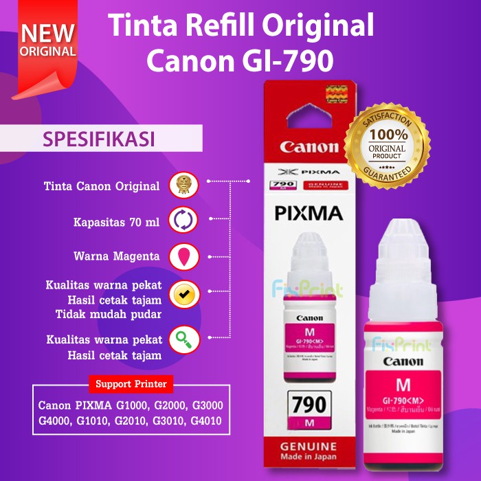 FixPrint Tinta Canon Original Box GI790 GI-790 Tinta Printer G1000 G2000 G3000 G4000 G1010 G2010 G3010 G4010