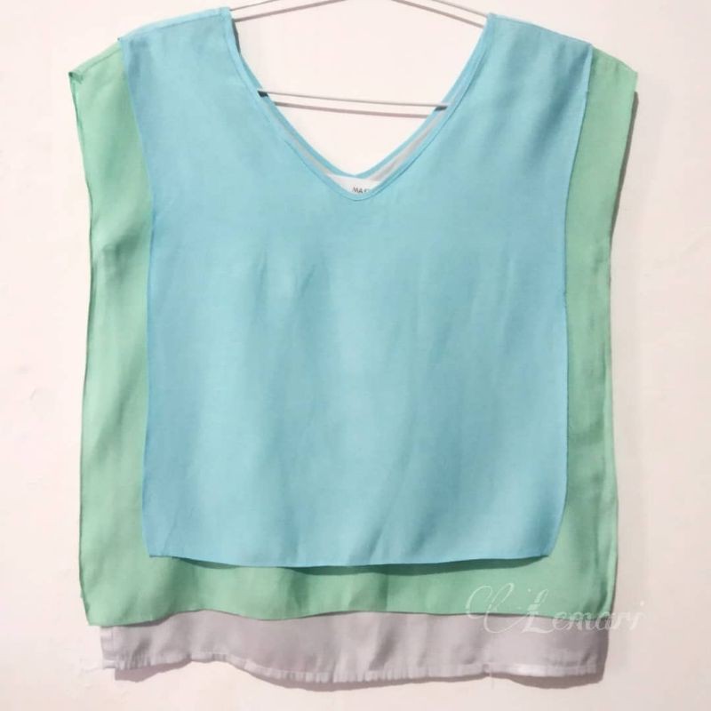 Major Minor Squared Top in Baby Blue mix Tosca Green & Silver (Preloved)