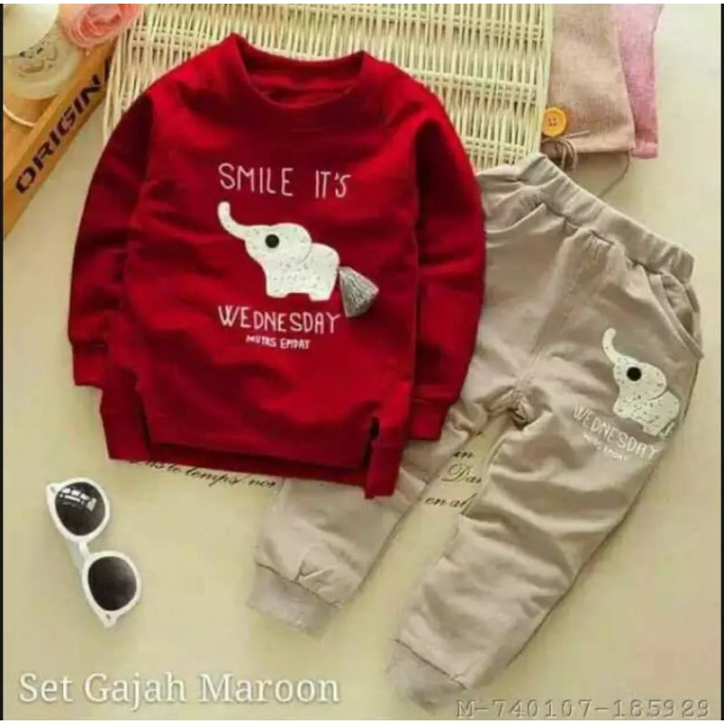 setelan baju anak laki-laki dan perempuan MOTIF GAJAH 1 - 6THN//stelan switer babyterry/jaket anak laki laki jaket anak perempuan terlaris/termurah bisa pilih warna