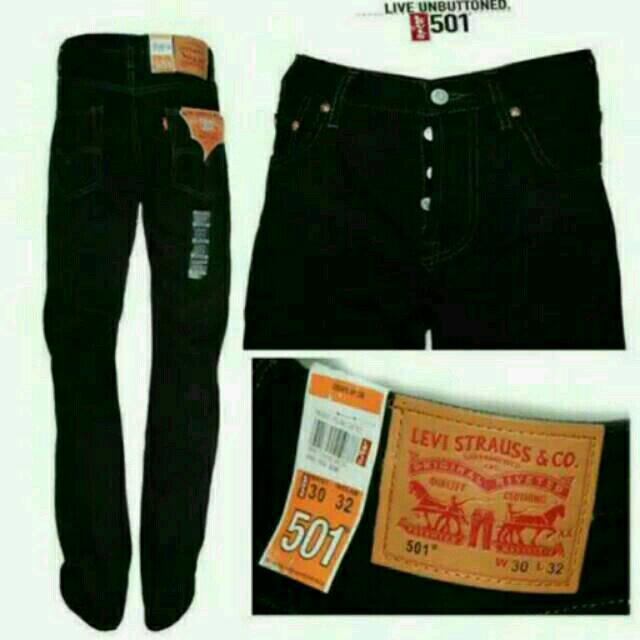 Celana jeans panjang pria levis 501 import grade ori hitam pekat model kancing