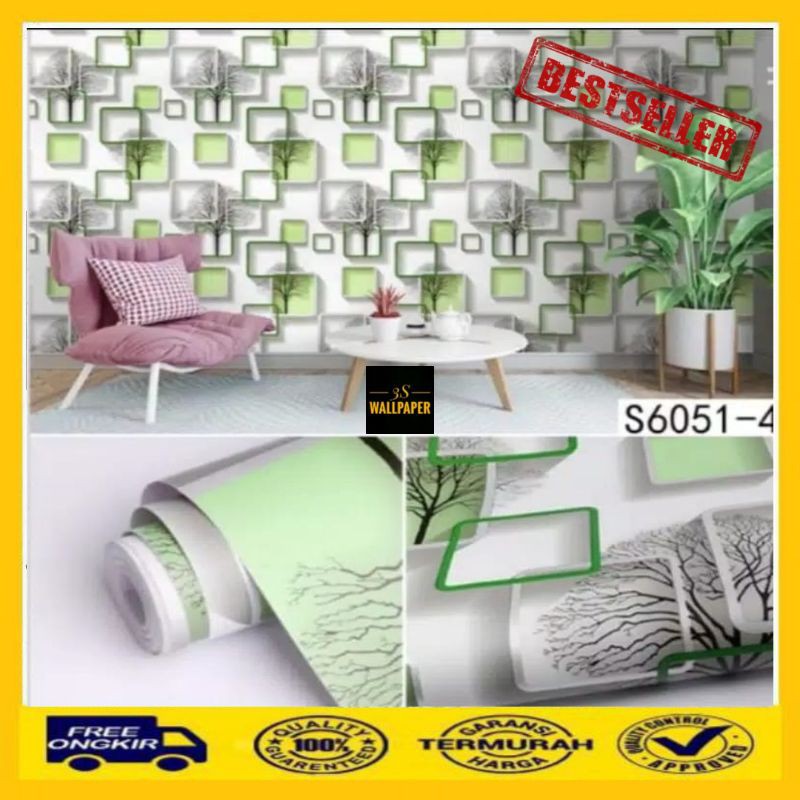 Wallpaper Dinding 3D Hijau Wallpaper Dinding 3D Wallpaper Wall Sticker Green 3D Wallpaper