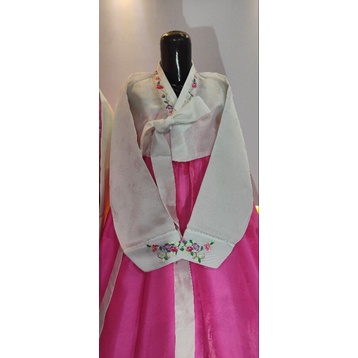 hanbokkorea pasangan putih pink