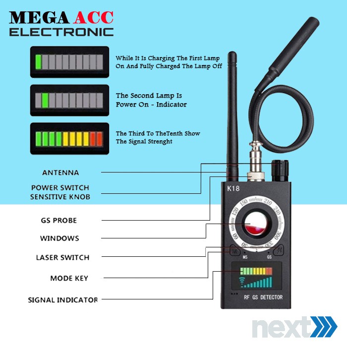 RF Signal Detector Anti Spy Detector Camera K18 GSM Audio Bug Finder GPS-1