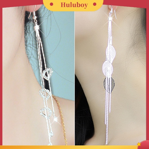 Hu Hu Hu Hu Hu Alat Bantu Pasang Kacamata♡ Anting Kait Gantung Panjang Desain Daun / Hati Hias Berlian Imitasi Untuk Wanita
