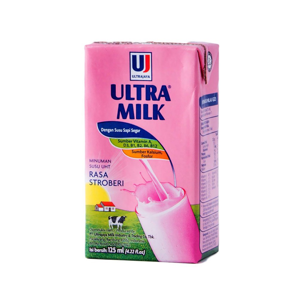 Susu Ultra Milk 125ml Rasa Stroberi Susu UHT Strawberry Ultra jaya Rasa Strawberry