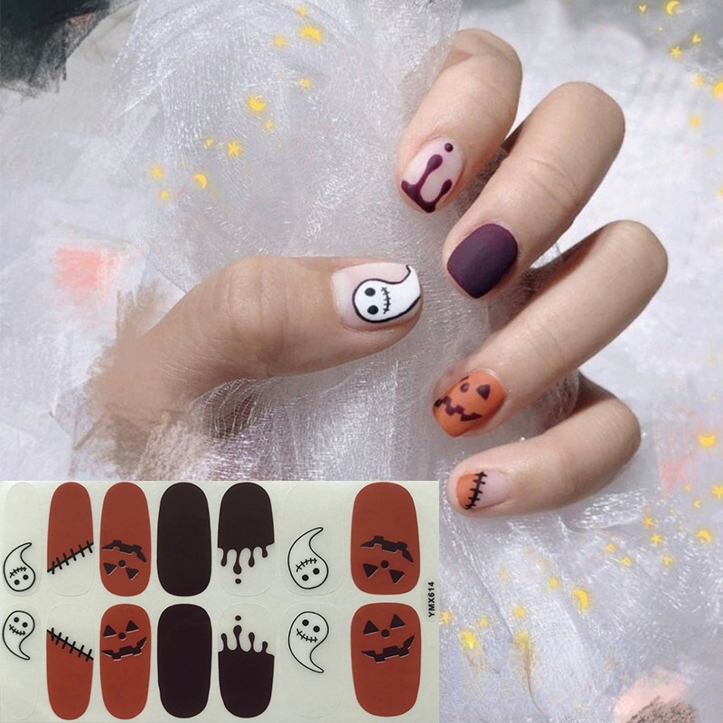 Stiker Kuku Warna Hitam Motif Halloween Untuk Dekorasi Manicure