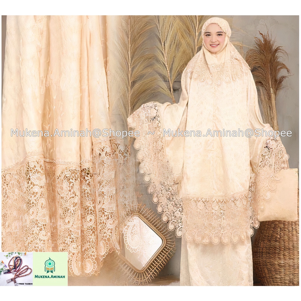 MUKENA DEWASA SUTRA BORDIR PARIS PRADA PREMIUM RENDA KEONG MEWAH WARNA