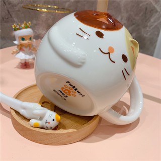  Gelas  mug cangkir Keramik  Motif  Tiga Bunga kucing Untuk 