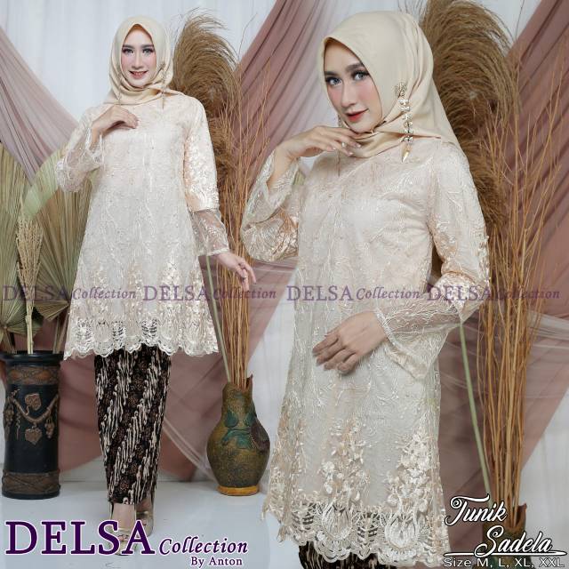 Set baju kurung tulle mutiara lengan tumpuk