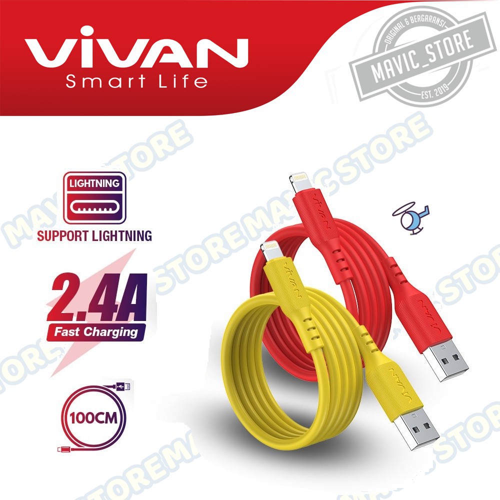 Kabel Data iPhone Lightning 2.4A VIVAN VSL100 Quick Charge 1M - Garansi Resmi 1 Tahun