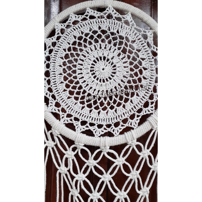 Dream catcher sulam jaring diameter 27cm panjang 90cm dekorasi hiasan rumah bulu ayam