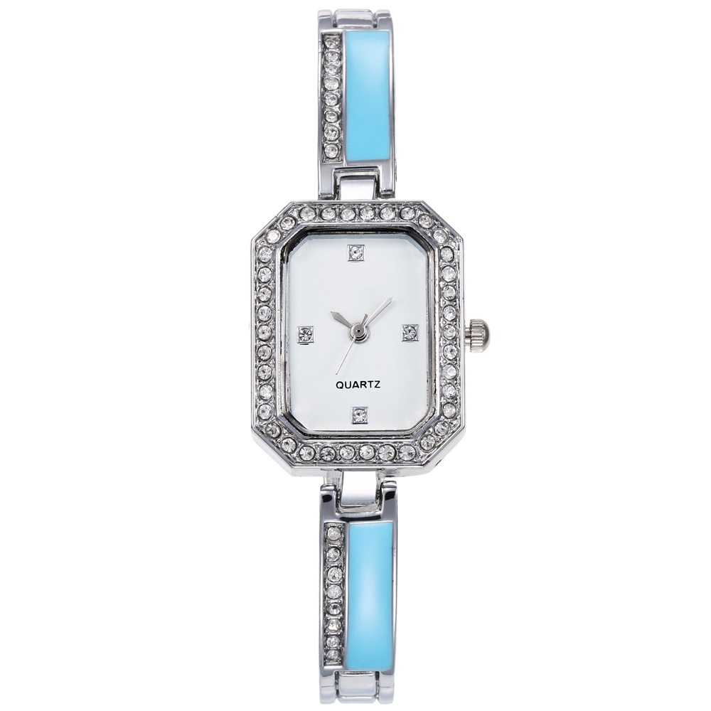 COD Jam Tangan Quartz Strap  Analog Casual Gaya Retro Untuk Wanita Watch Korean Fashion W187-Putih biru