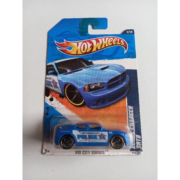 hotwheels DODGE CHARGER SRT8 biru mobil polisi HW CITY WORKS HW BKUE CARD, CARD LAWAS