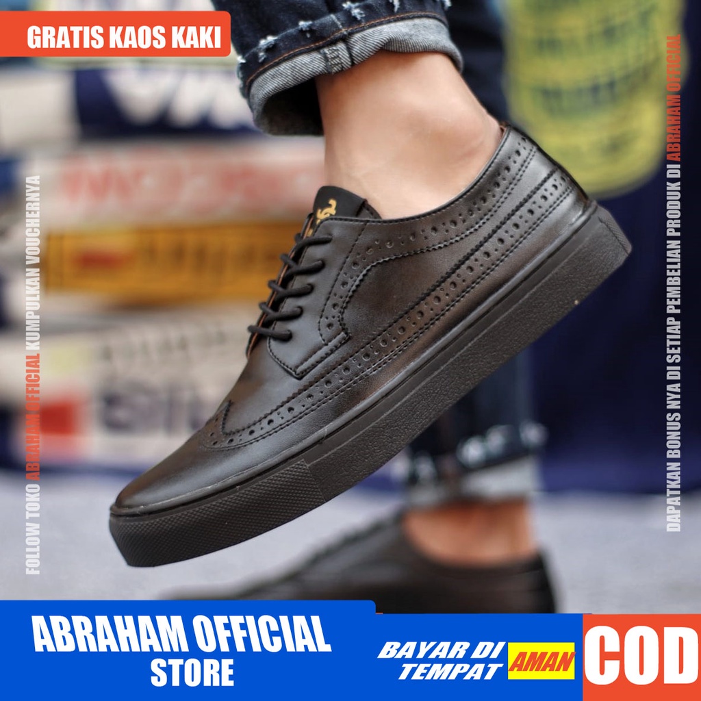 ABRHM X JHON Sepatu Kasual Pria Sepatu Pria Casual Kulit Pu Sepatu Casual Cowo/Cowok Sepatu Kerja Kantor Semi Formal Anti Slip Kuliah Kondangan Gaya keren Kekinian Murah Terlaris