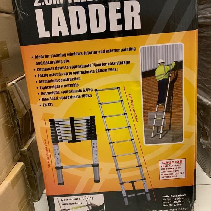 Tangga Lipat Aluminium Teleskopik 2.6M Single Telescopic Ladder 2.6 M