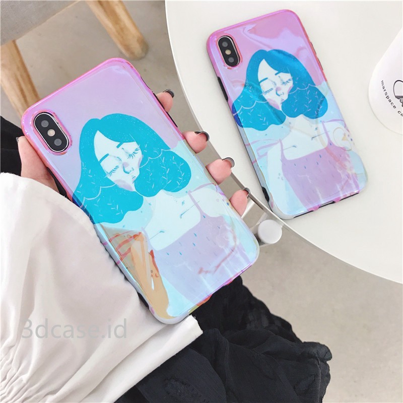 Casing Apple Compatible For iPhone 6 6S 6Plus 7 7Plus 8 8Plus X XR XSMAX Belakang Motif Girl Blue-ray Soft Caase